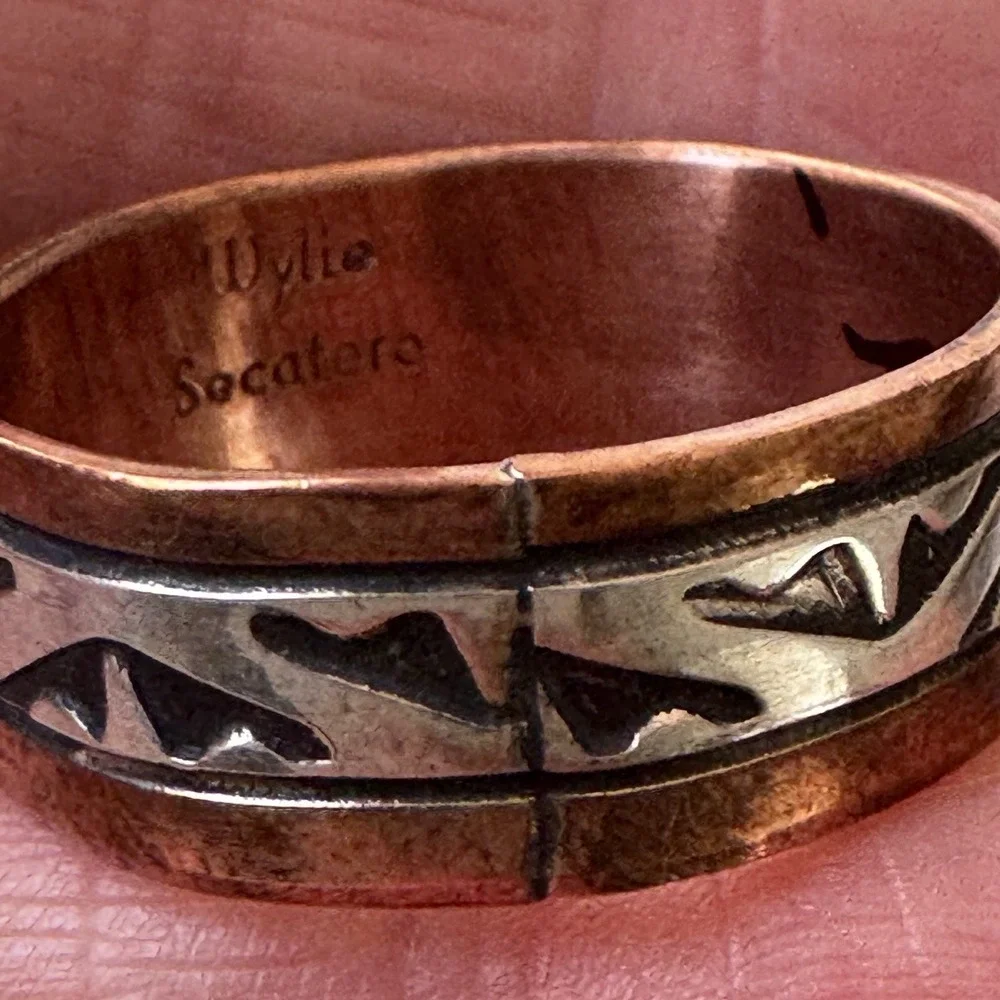 Mens Navajo Sterling Copper Wedding Band Sz‎ 13 Ring Signed Secatero Native Amer